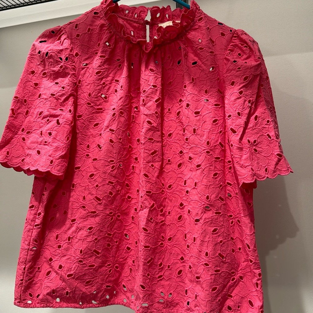 Sezane Louisah blouse, pink with embroidered flowers. Size 4